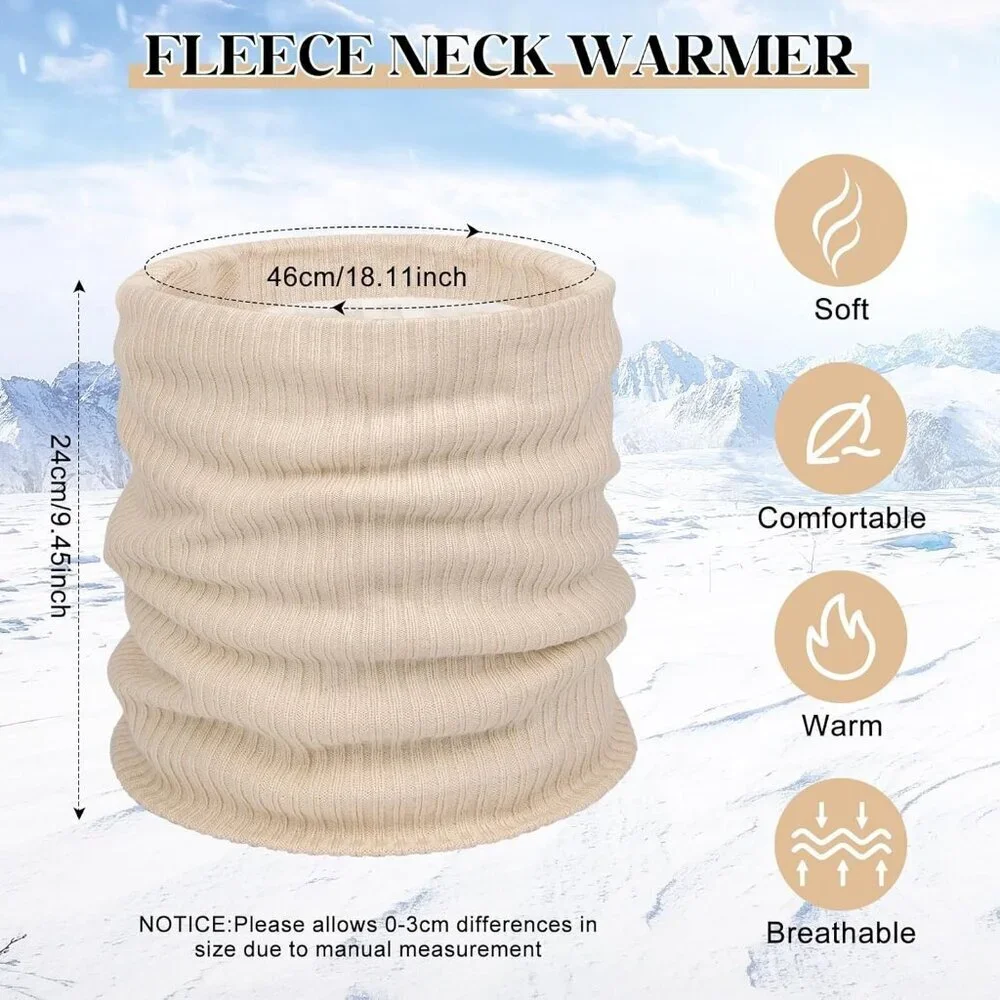 Women's Khaki Scarf Winter Double-Layer Neck Warmer Knit Fleece Lined Circle
